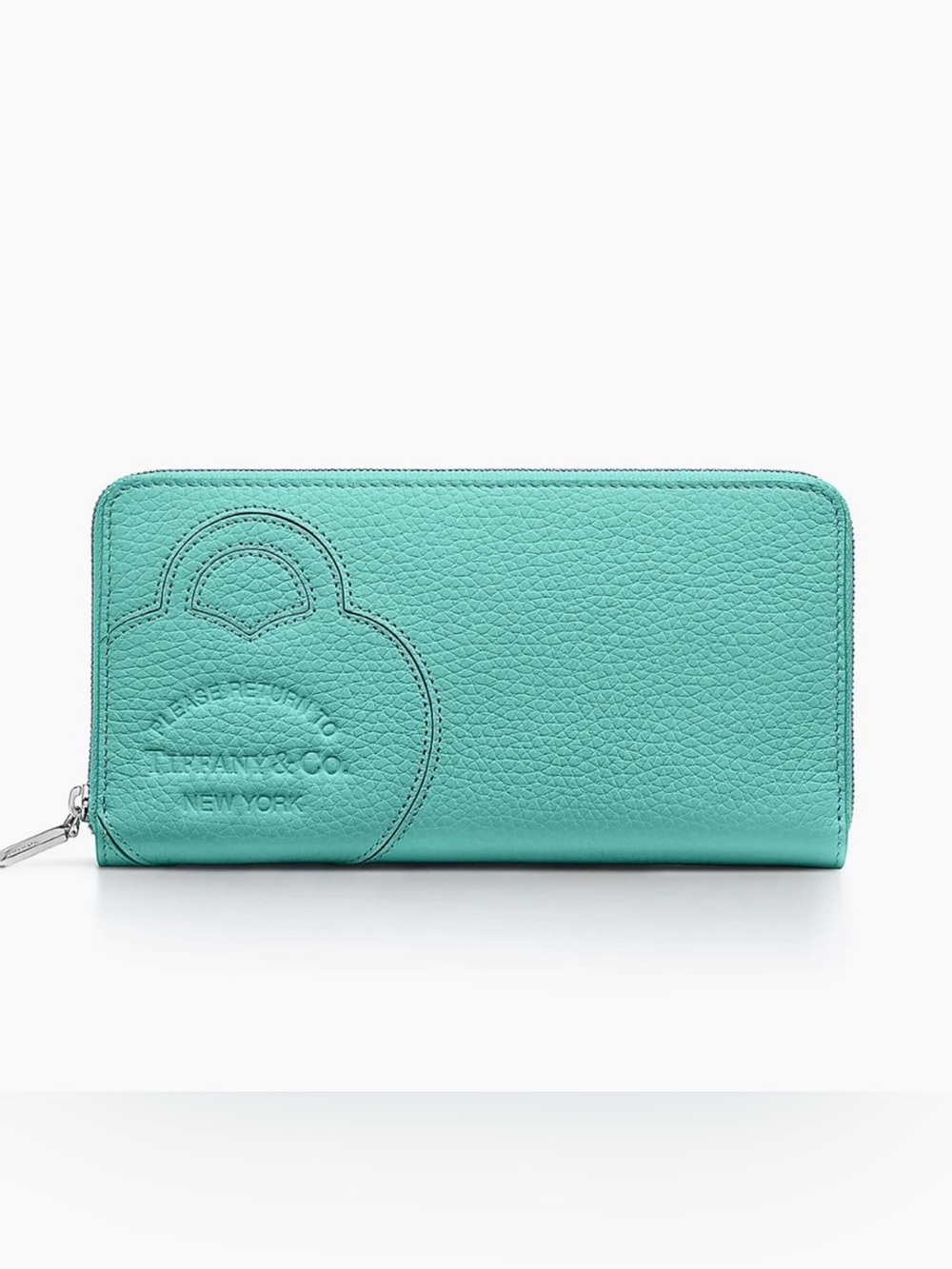 Tiffany & Co. Pebbled Turquoise Zip-Around Wallet